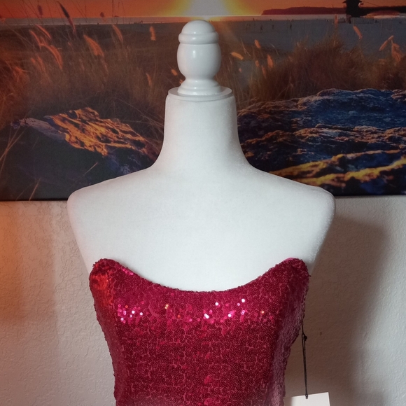 Superdown Hot Pink Strapless Sequin Mini - Picture 4 of 12